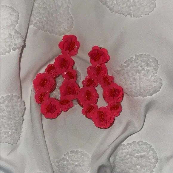 J. Crew Bright Pink Floral Earrings - Picture 2 of 2